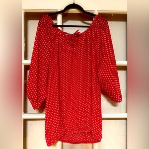 EUC Bright Pink and White Polka Dot Sheer Top Plus Size 3X